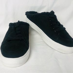 Nordstrom Women’s Slip on Shoes Sz 7M Suede Faux Fur Black NWOT S02